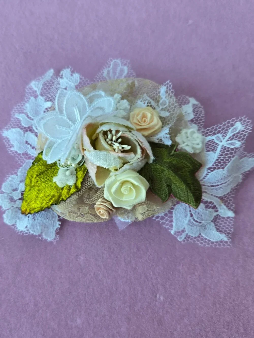 Handmade Cream and Blush Velvet Rose and Lace Posey Hair Clip  Cottage Balletco